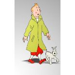 Interior: A wood painted template of Georges Remi` (Herge`) character Tintin and his companion Snowy