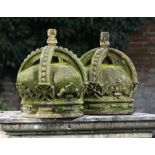 Architectural: † A pair of carved sandstone crownsmodern42cm high