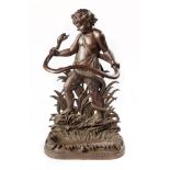Interior: A Victorian cast iron stick stand in the form of the infant Hercules wrestling with a