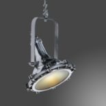 Lighting: A G.E.C. Industrial Flame Proof Pendant Flood Light, 1940’s, 63cm high by 47cm diameter,