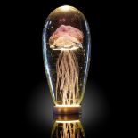 Decorative/Interior Design: A glass jellyfish sculpture, on LED light pod (110V), 19cm high overall