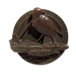Decorative/Interior Design: A similar but unsigned bronze door knocker of a bird pulling a worm,