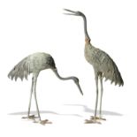 Oriental/Interior Design: A pair of bronze cranes, Japanese, Meiji Period (1868-1912