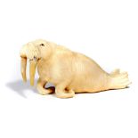 Oriental/Interior Design: A carved marine ivory walrus, probably Japanese, Meiji Period (1868-1912)