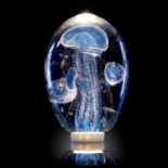 Decorative/Interior Design: A glass jellyfish sculpture, on LED light pod (110V), 17cm high overall