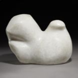 Sculpture/Interior Design: A carved white marble stylised bird, modern, 26cm long