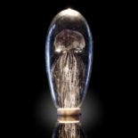 Decorative/Interior Design: A glass jellyfish sculpture, on LED light pod (110V), 17cm high overall