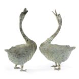 Oriental/Interior Design: A very rare pair of bronze geese, Japanese, Meiji Period (1868-1912), 68cm