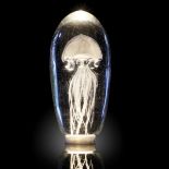 Decorative/Interior Design: A glass jellyfish sculpture, on LED light pod (110V), 19cm high overall