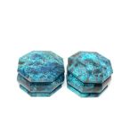 Interior Design/Minerals: A pair of shattuckite boxes, 3.5cm high by 6.5cm wide