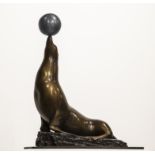 Sculpture: David Norris, Circus Seal With Ball, Bronze , Signed, 34cm high by 24cm wide by 14cm