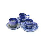 Interior Design/Minerals: A set of three lapis lazuli cups, saucers 10cm diameter, cups 5cm high