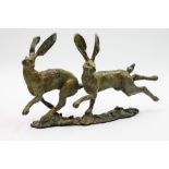 Sculpture: Linda Frances, Running Hares, Signed edition 7 of 125, 20cm high by 34cm wide by 13cm