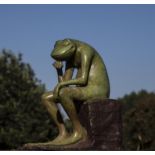 Sculpture: David Meredith, The Thinker Frog, Bronze, 30cm high by 27cm wide by 17cm deep