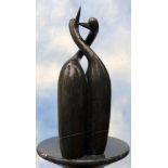 Sculpture: Alfred Matuke, Together In Harmony, Springstone, Unique, 54cm high by 20cm wide by 13cm