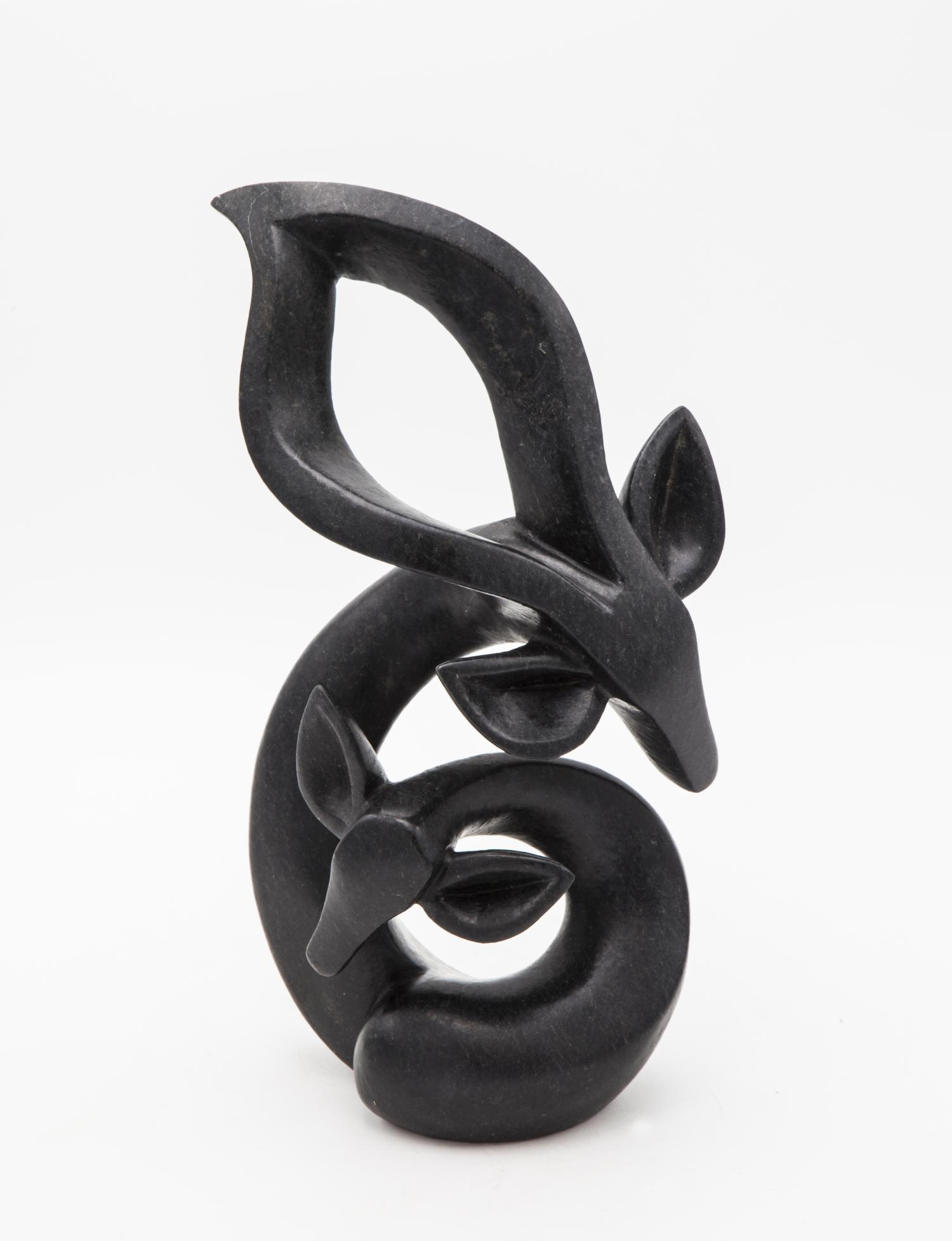 Sculpture: Fungai Dodzo, Mothers Care, Springstone, 26.5cm high by 19cm wide by 12cm deep