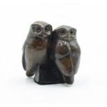 Sculpture: Andy DeComyn, A Pair Of Owls, Bronze, 5cm high by 5cm wide by 3cm deep