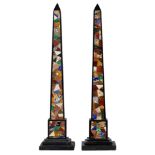 Interior Design/Minerals: A pair of multi coloured veneered black marble obelisks, modern, 77cm