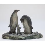 Sculpture: ▲ Annette Yarrow, (born 1932), Penguin Family, Bronze on stone, Signed edition 1 of 9,