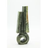 Sculpture: Abel Makuvise, Happy Together, Serpentine stone, 33.5cm high by 12cm wide by 7cm deep