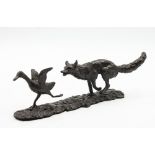 Sculpture: Linda Frances, Fox Chasing Goose, Bronze, 9cm high by 34cm wide by 9cm deep