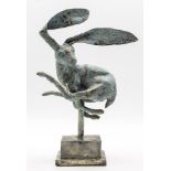 Sculpture: Bounding Hare, Bronze with silvered patina, 39cm high by 25cm wide by 13cm deep