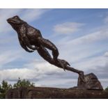 Sculpture: ▲ John Cox, Leaping Frog, Bronze with foundry stamp, 41cm high by 76cm wide by 31cm deep