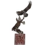 Sculpture: Fighting Eagles, Bronze, Signed Milo, 82cm high by 39cm wide by 32cm deep