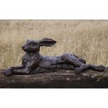 Sculpture: ▲ John Cox, (born 1941), Laying Hare, Sculpture bronze, Foundry stamped, 23cm high by
