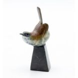 Sculpture: Linda Frances, Wren On Plinth, Bronze, Edition 4 of 250, 12cm high by 6cm wide by 6cm