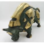 Sculpture: A gilt and patinated bronze model of a Bull, 2nd half 20th century, with stylised