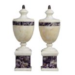 Interior Design/Minerals: A pair of amethyst veneered white marble urns, modern, 50cm high