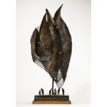 Sculpture: Homage to Barbara, Abstract sculpture, Patinated copper and steel on wood base, Unique,