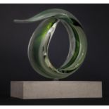 Sculpture: Charlie MacPherson, Green Spiral, Glass on limestone base, Signed, Unique, 36cm high by