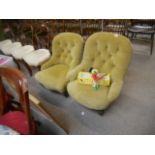 2 Victorian button back arm chairs