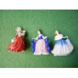 3 x miniature Doulton figures