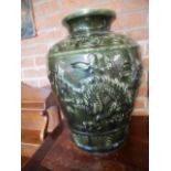 Green pottery vase with Chinese dragons 50cm