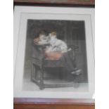 Picture of a Girl with dog in wooden chair " Stolen Kisses "
