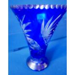 Blue Cut glass vase