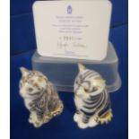 Crown Derby 2 x cats paperweight