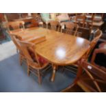 Oak extending dining table + 6 chairs