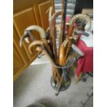 Collection of walking sticks and stand