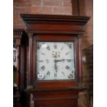 Oak Grandfather clock with painted face by Clark, Peckham