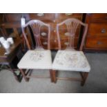 Pair of Mahogany dining chairs with tapestry seats