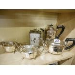Plated 4 piece coffee set and clock