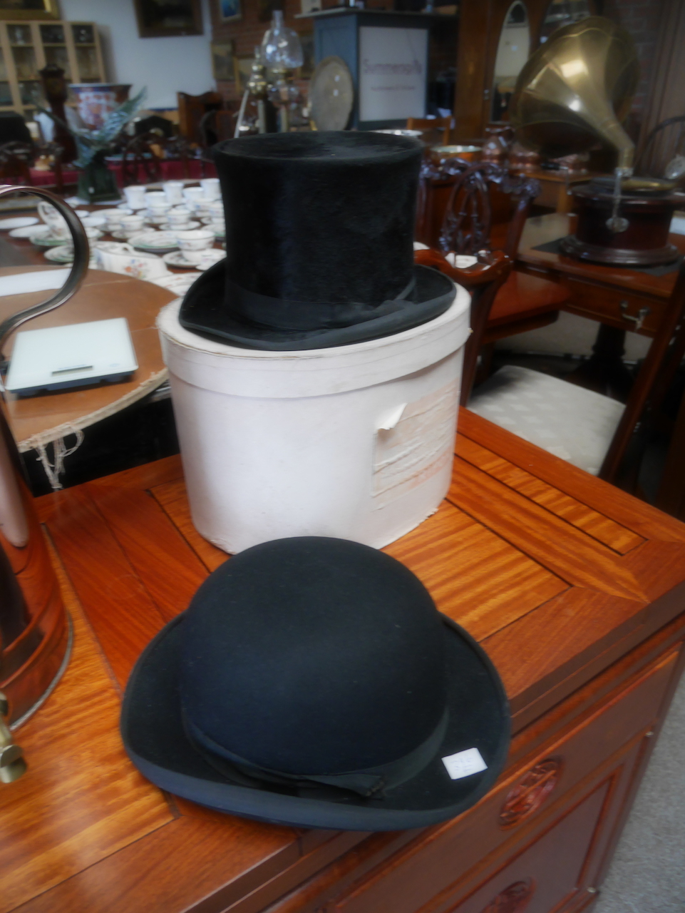 Top hat 54cm dia. and Bowler hat