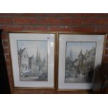 Pair of watercolours of Lubeck Germany by Paul Marny