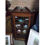 Antique inlaid glass front corner cupboard