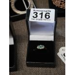 9ct gold emerald and diamond 3 stone cluster ring