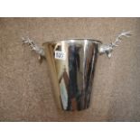 Silver finish ice/wine bucket with stags heads